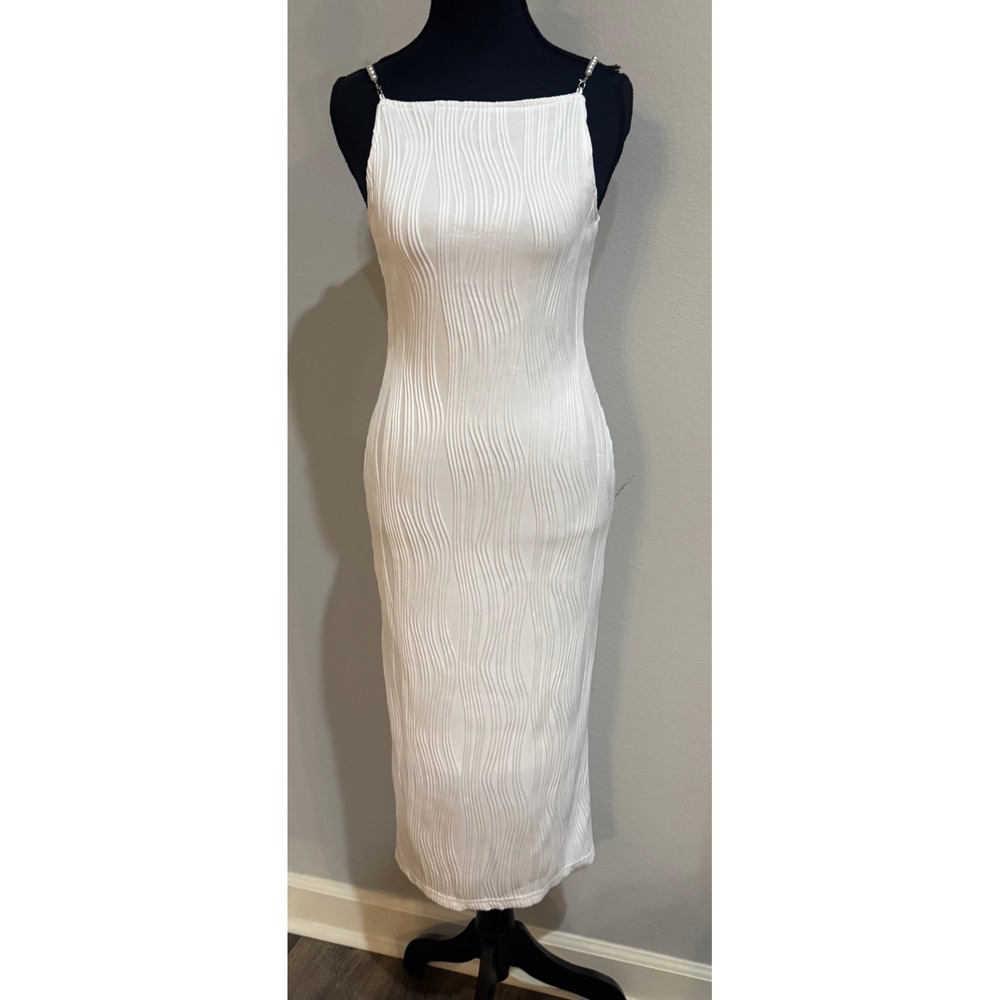RIHOAS White Midi Dress Pearl Strap Sleeveless Bodycon Party Size S - Picture 2 of 10